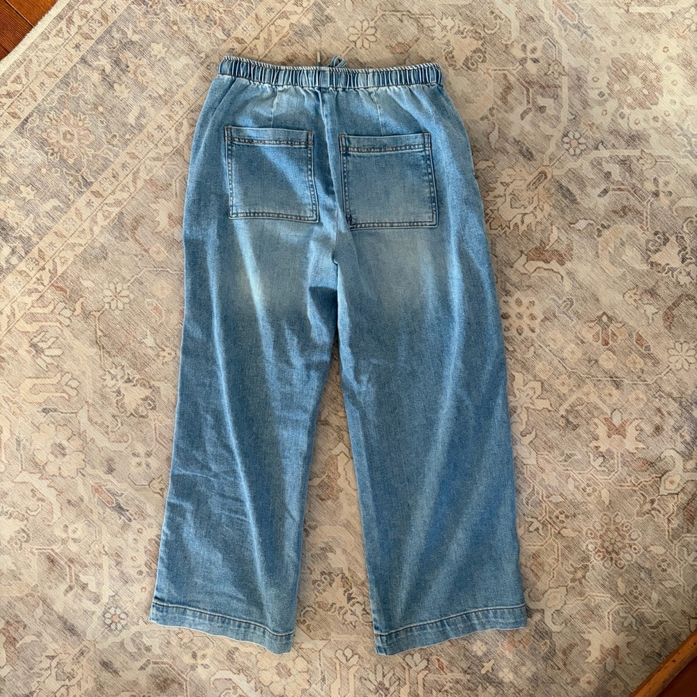 Oat Drawstring Wide Leg Denim Pants - Picture 6 of 7